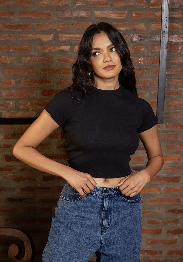 CLAUDIA BLACK CROP T SHIRT